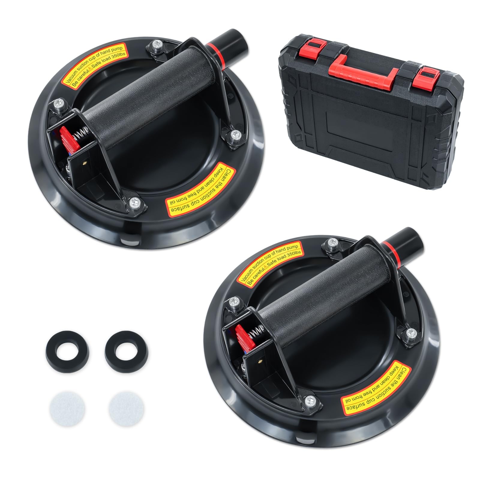 2 Pack 8" Glass Suction Cups to Lift Large Glass,Max Load 8 inches, Black