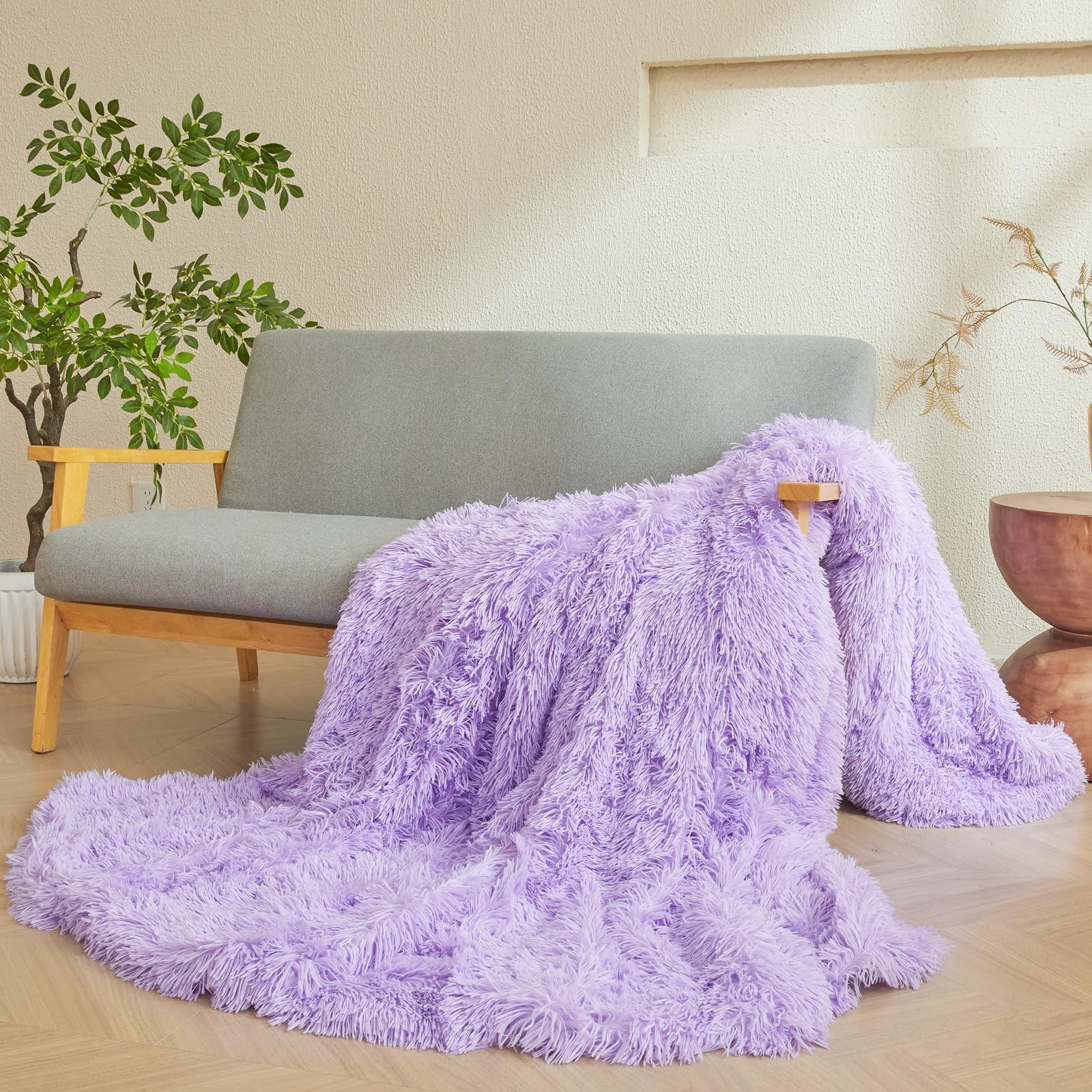 Lavender Faux Fur Furry Shaggy Plush Fuzzy Throw Blanket, 50"x60" Ultra Soft ...