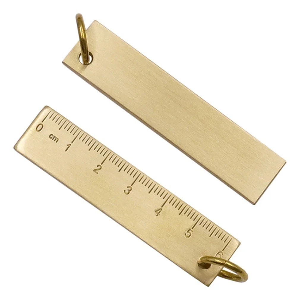Compact Engraved Brass Ruler 60mm Keychain Measuring Tool Finish