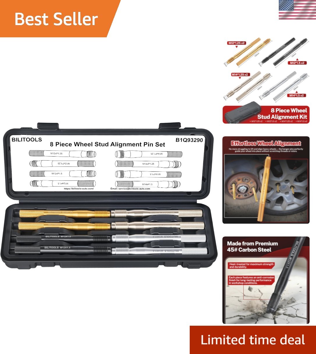 Precision Wheel Hanger Alignment Pin Set - 8 Heavy-Duty Pins for M12 & M14 Sizes