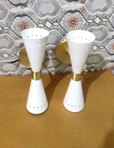 Handmade Brass Wall Sconce Reading Lamp - Beautiful Pair, White Shade