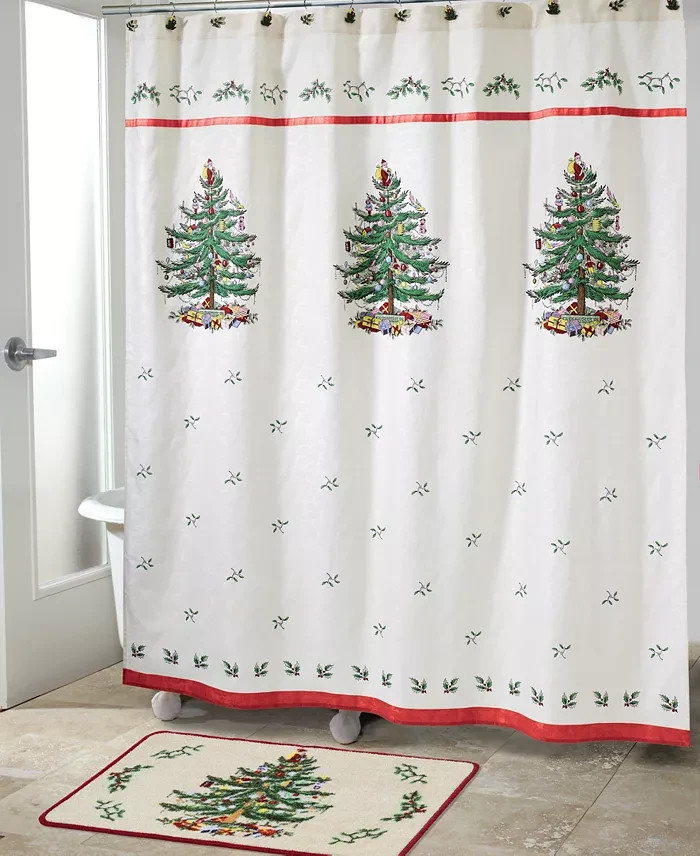 Spode Fabric Shower Curtain Holiday Bathroom Decor Christmas Tree Collection New