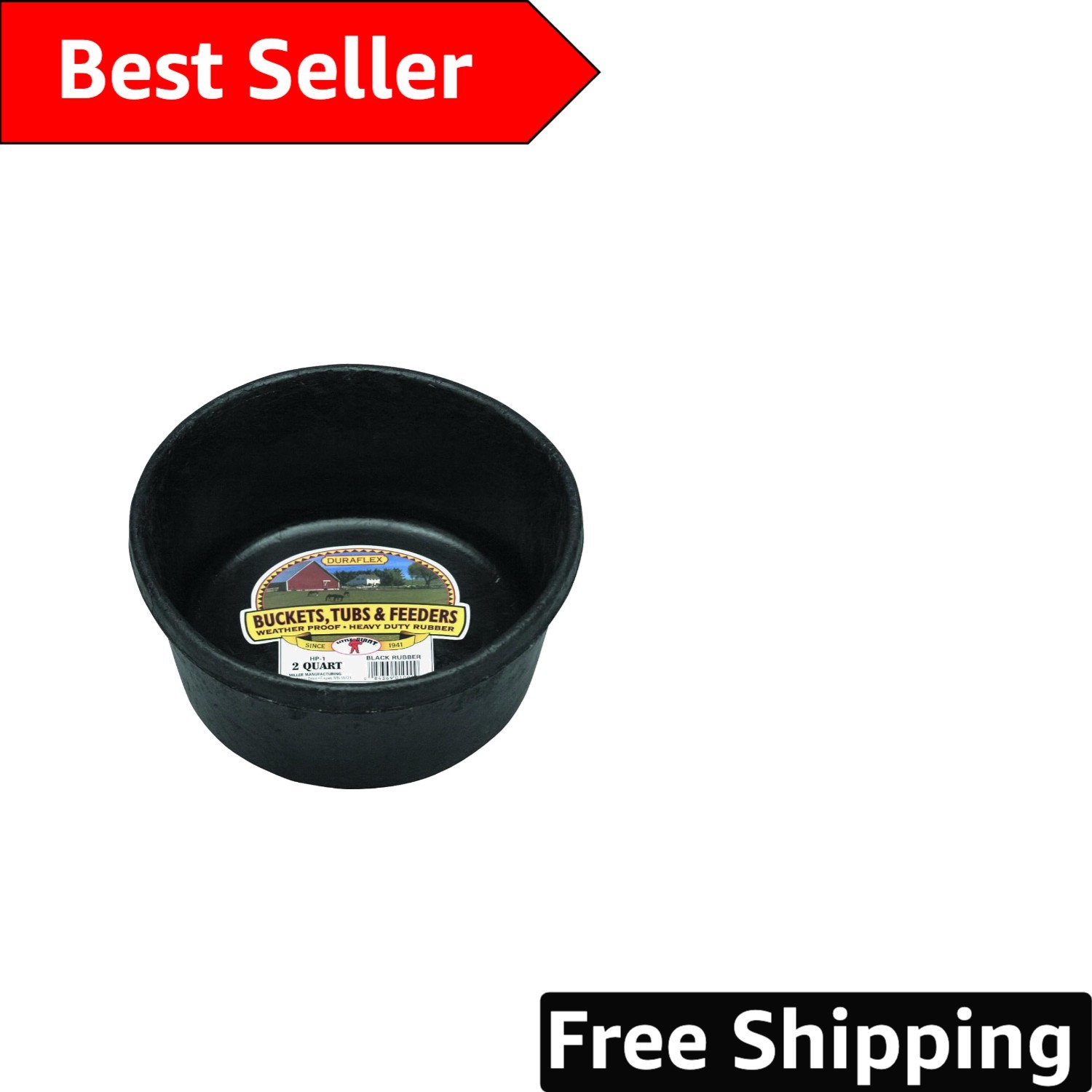 Crush & Crack Proof Rubber Feed Tub - Perfect 2 Quart Size for Livestock