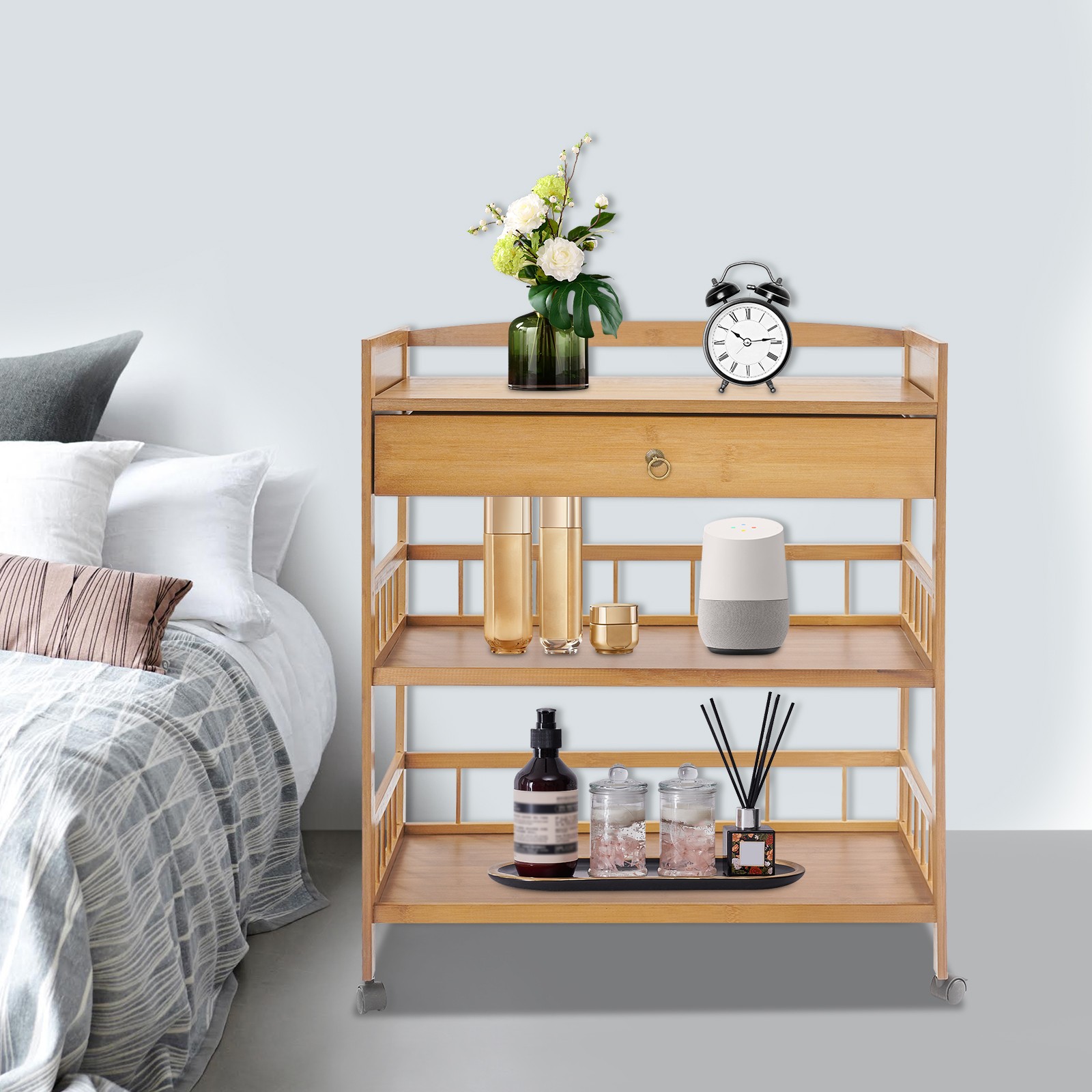 3 Tier Rolling Cart, Kitchen Serving Storage Cart, Storage Organizer Cart