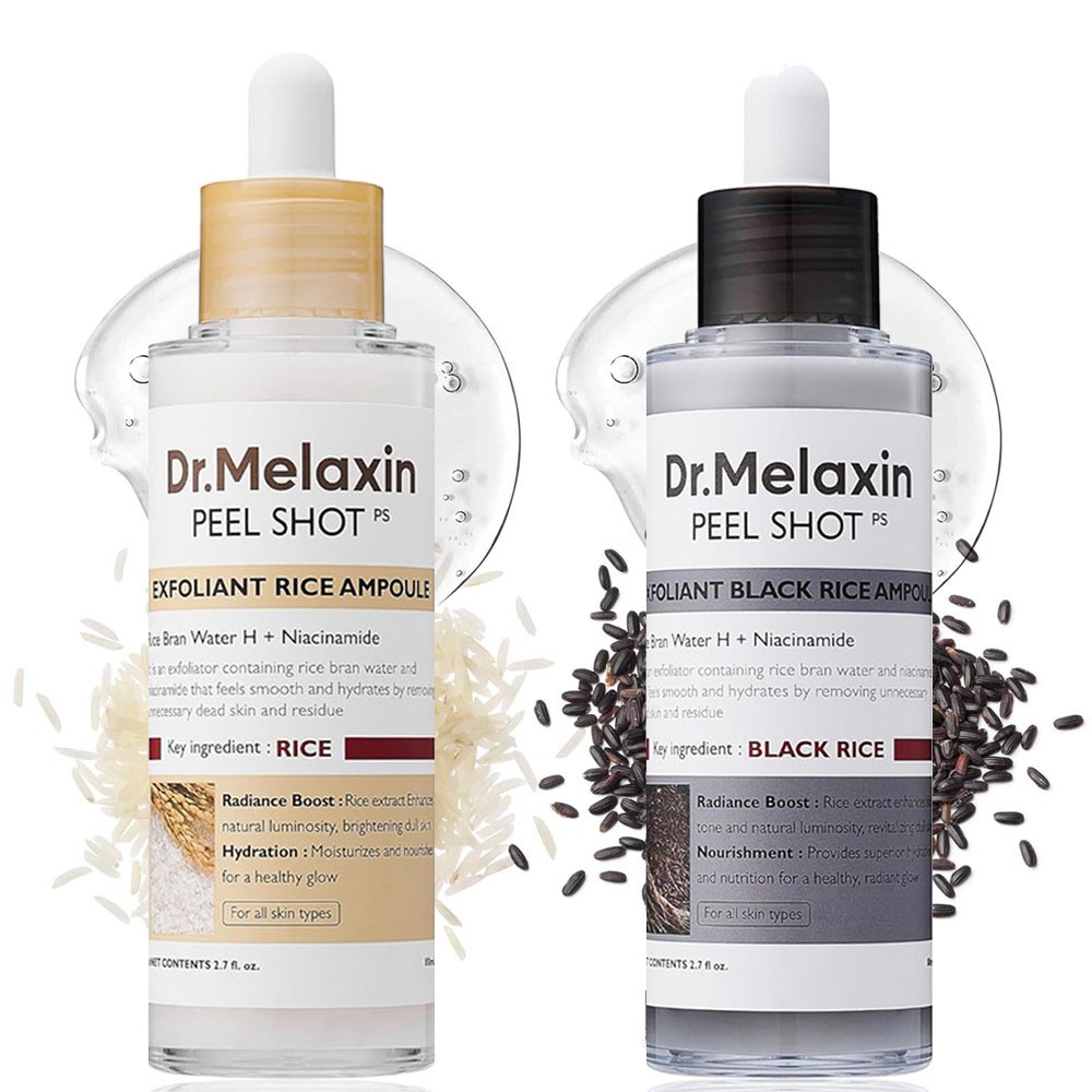 DUO-Dr.Melaxin PEEL SHOT GLOW EXFOLIANT RICE AMPOULE 80ml (WHITE/BLACK RICE) US~