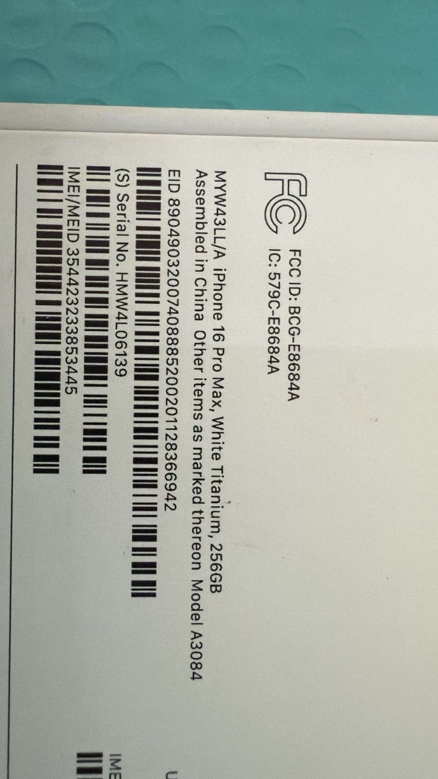 Original Apple Empty Box With Manual For iPhone 16 Pro Max White Titanium