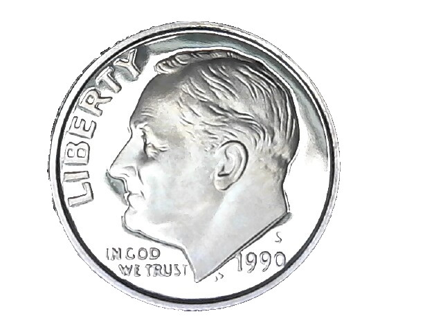 WORLD COIN SALE--1990 S UNITED STATES ROOSEVELT LIBERTY DCAM PROOF DIME KM# 195a