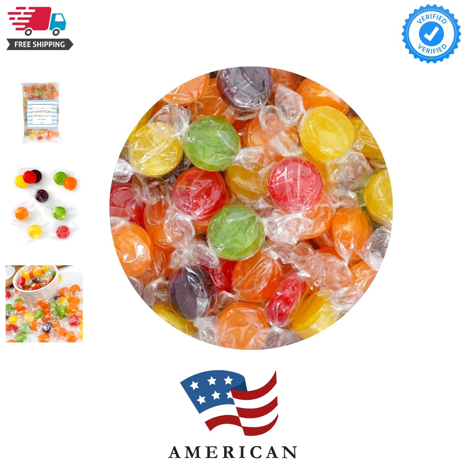Assorted Fruit Hard Candy, 1 Pound Bulk Candy Approx. 75 pcs., Individually W...