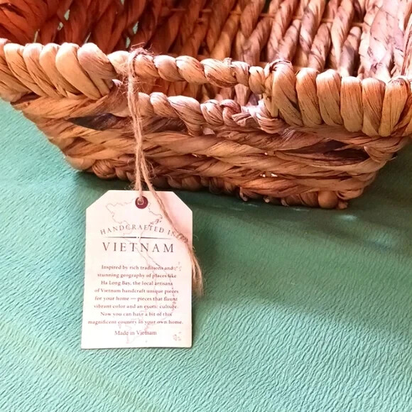 New Handcrafted in Vietnam rectangular Basket with Handles