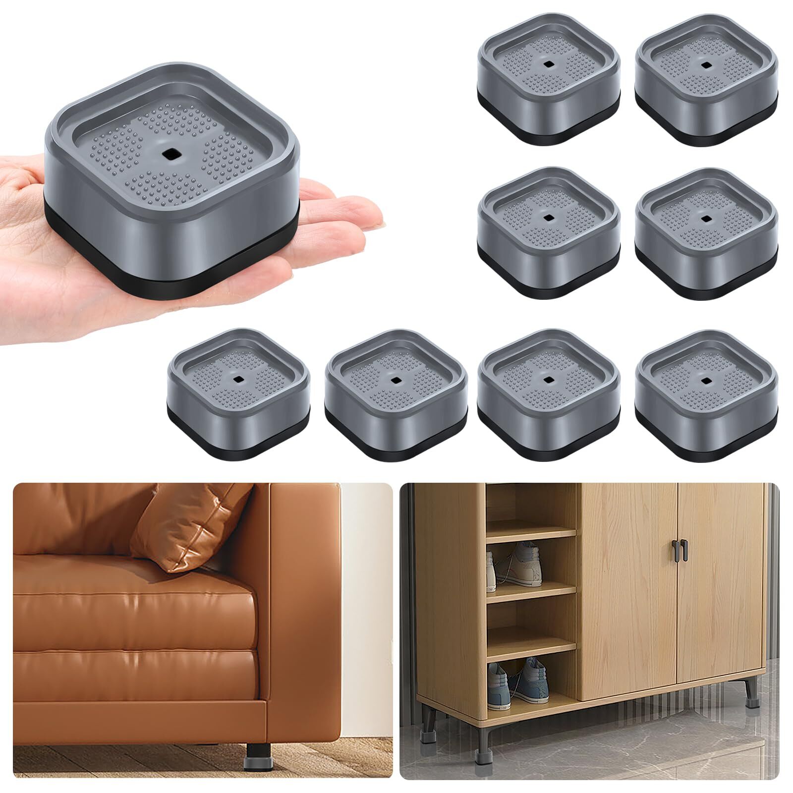 8 Pack Furniture Risers Adjustable Bed Risers Heavy Duty Lifts Height 1" Square
