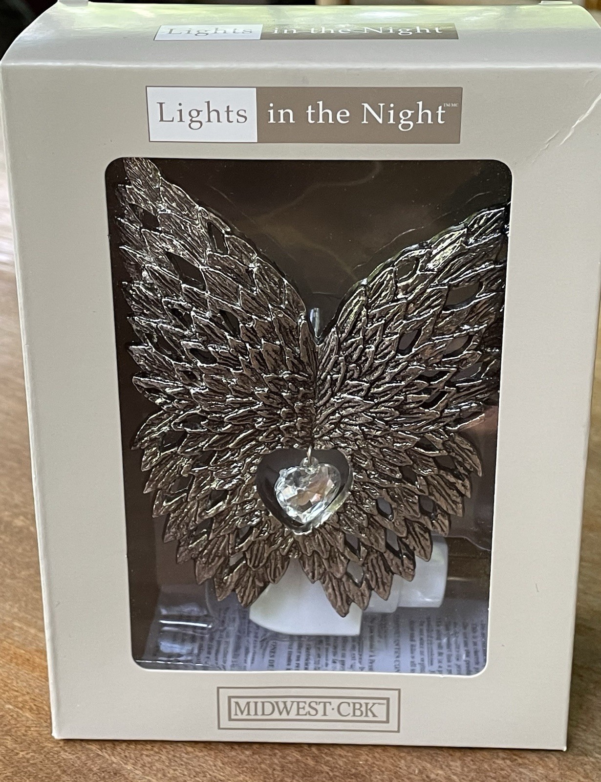 Ganz Midwest Angel Wings Night Light Silver Plug In Wall NIB