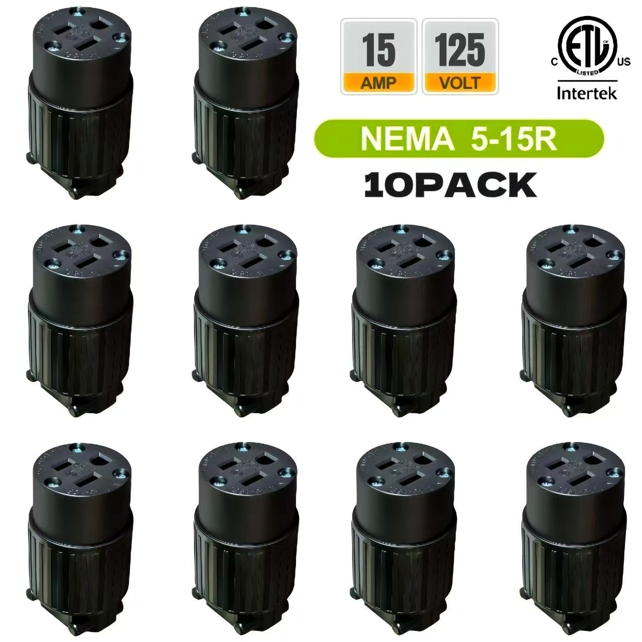 （10PACK）NEMA5-15R Receptacle 15A 125V AC Female 2Pole 3 Wire Grounding Connector