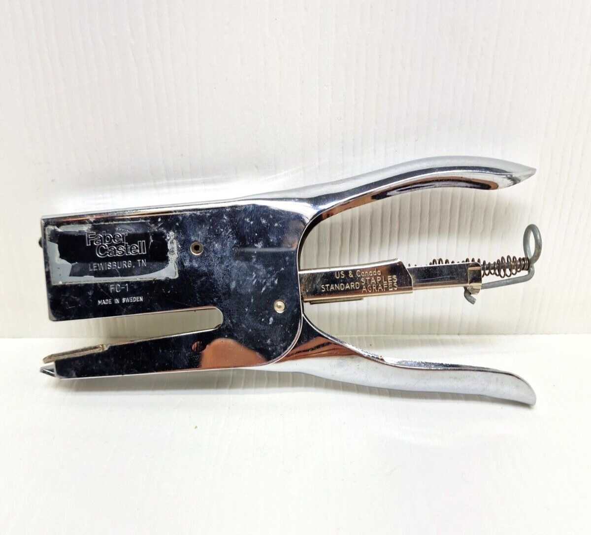 Vintage Faber Castell FC-1 Plier Full Strip Standard Hand Stapler Chrome 26/6-8