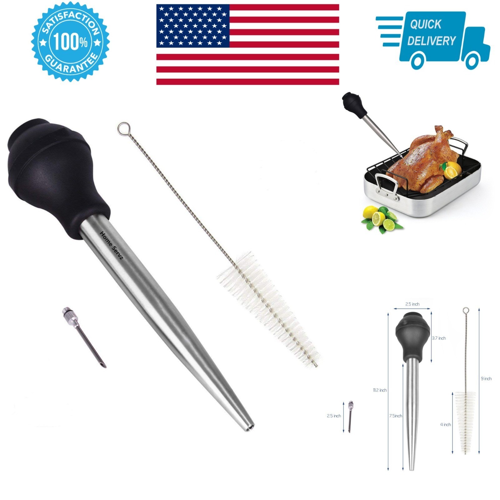 Home Servz Stainless Steel Turkey Baster with Injector Needle & Brush