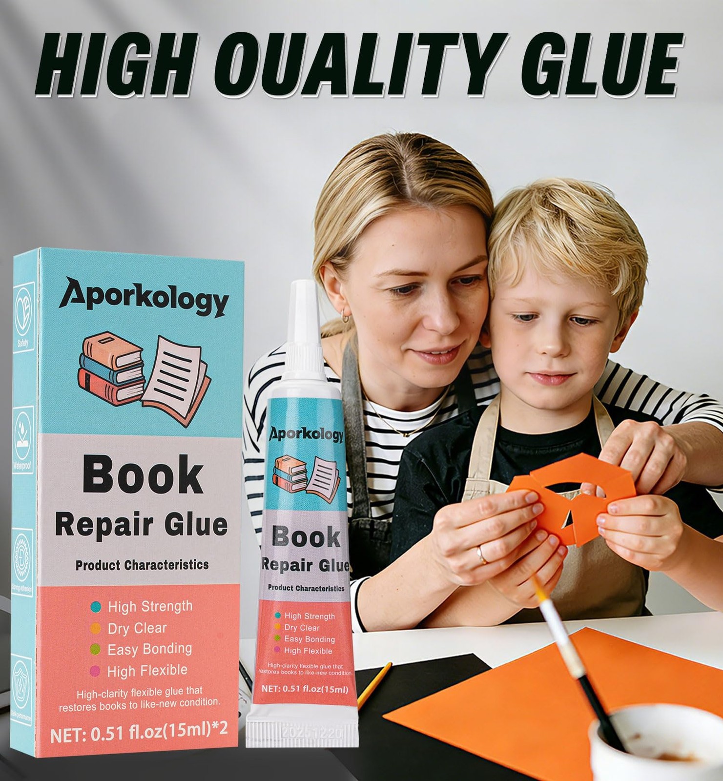 Aporkology Book Binding Repair Glue, Multi-Purpose Paper Craft 15ml*2, Clear