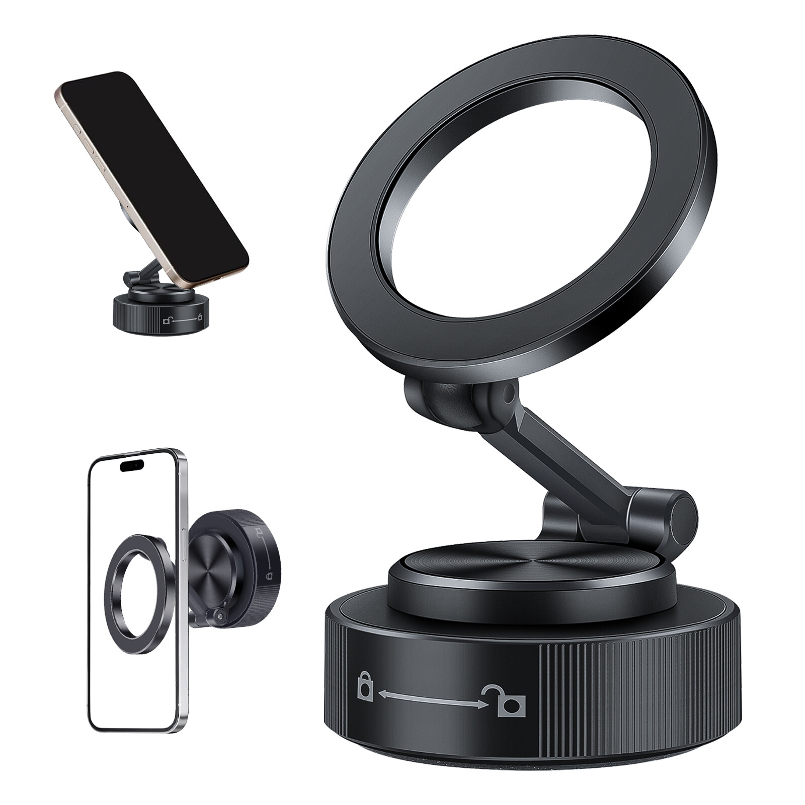 360 Vacuum Strong Magnetic Car Phone Holder Suction Cup Stand Foldable Car Mount