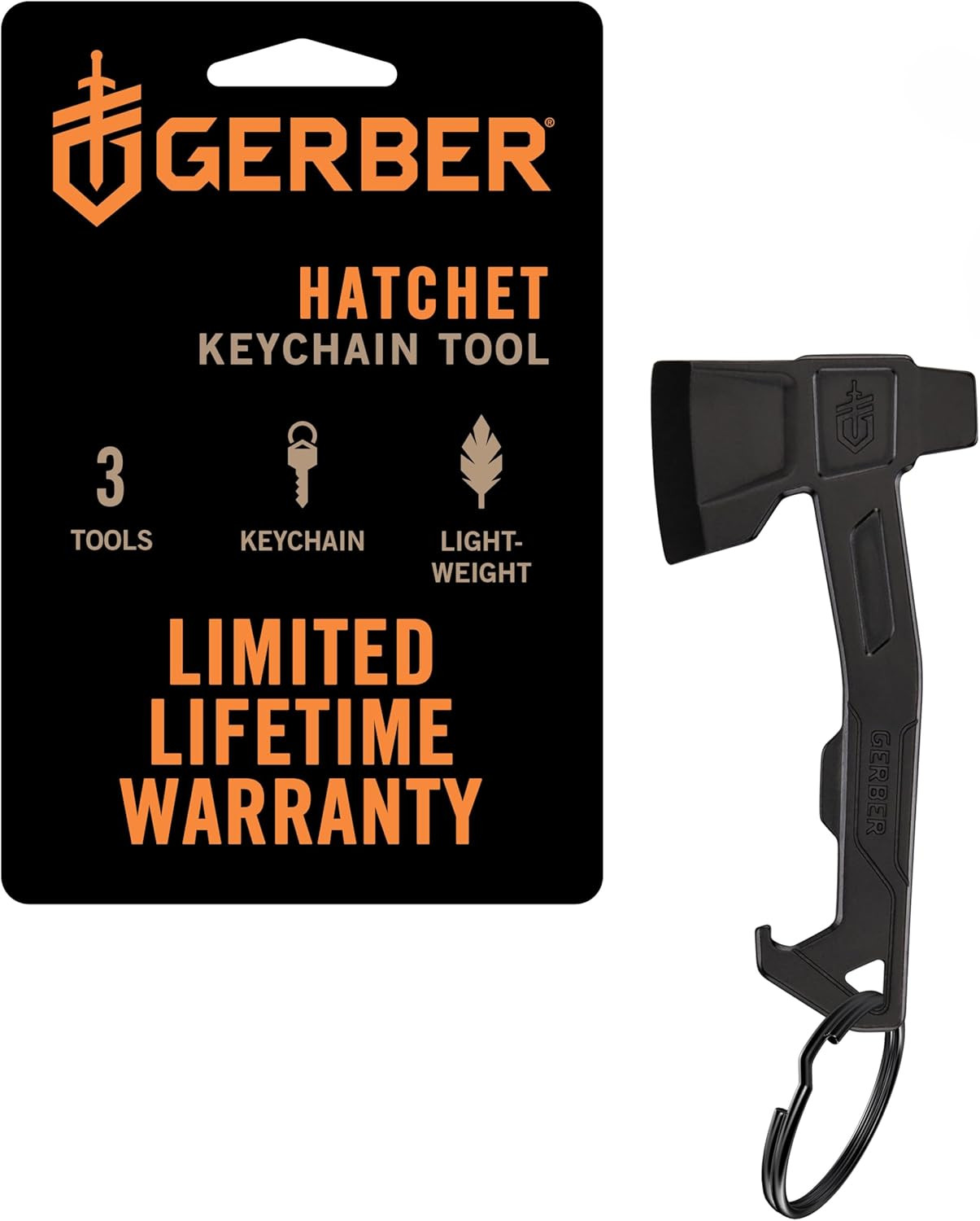Gerber Gear Hatchet Keychain 3-In-1 Multitool, Clips to Pocket or Keychain with