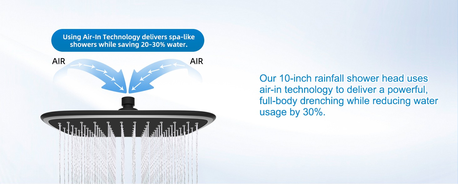 10" Black Rain Shower Head with Handheld, High Pressure Boosting Rainfall
