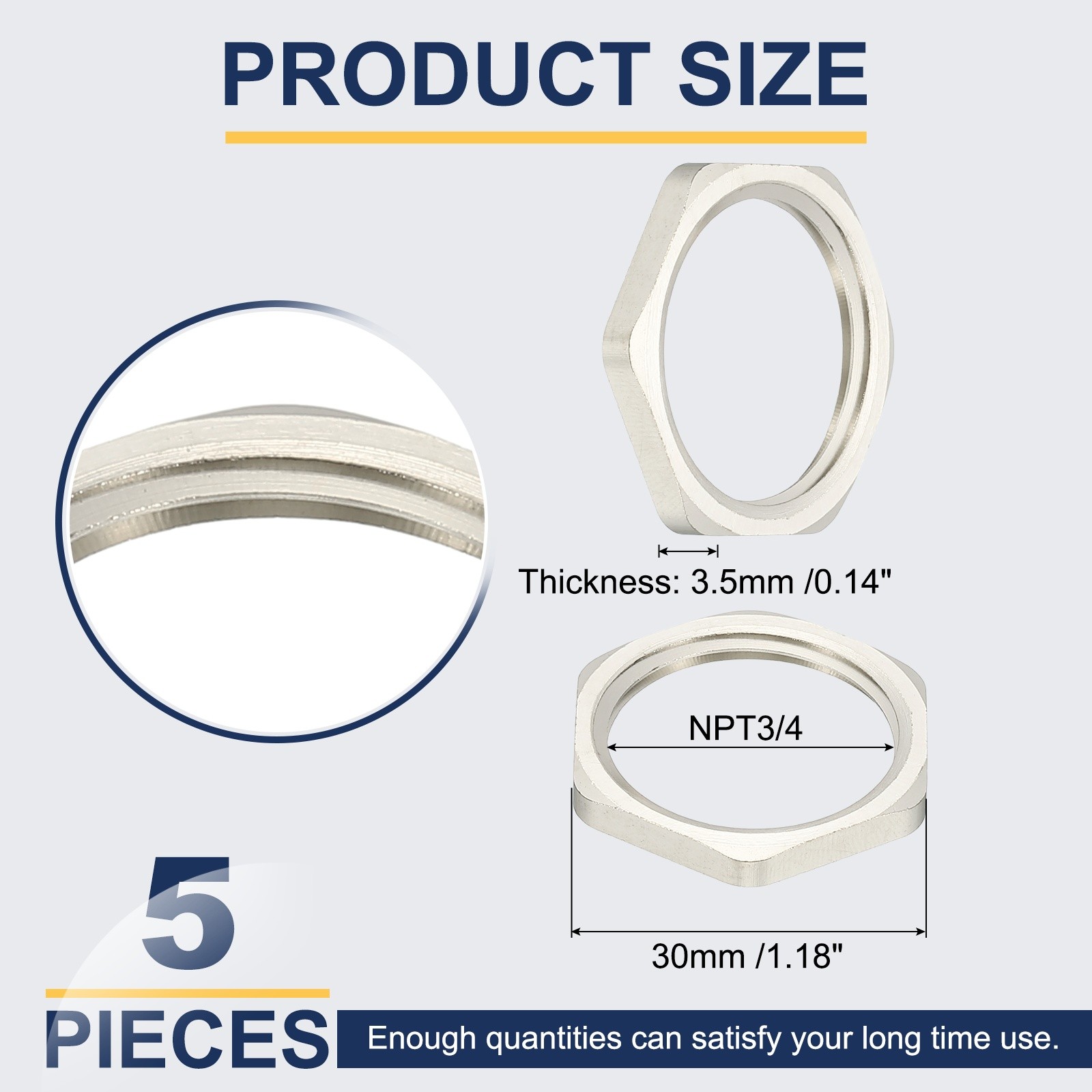 5Pcs NPT Cast Pipe Fitting Hex Locknut Nickel Plated Copper NPT3/4