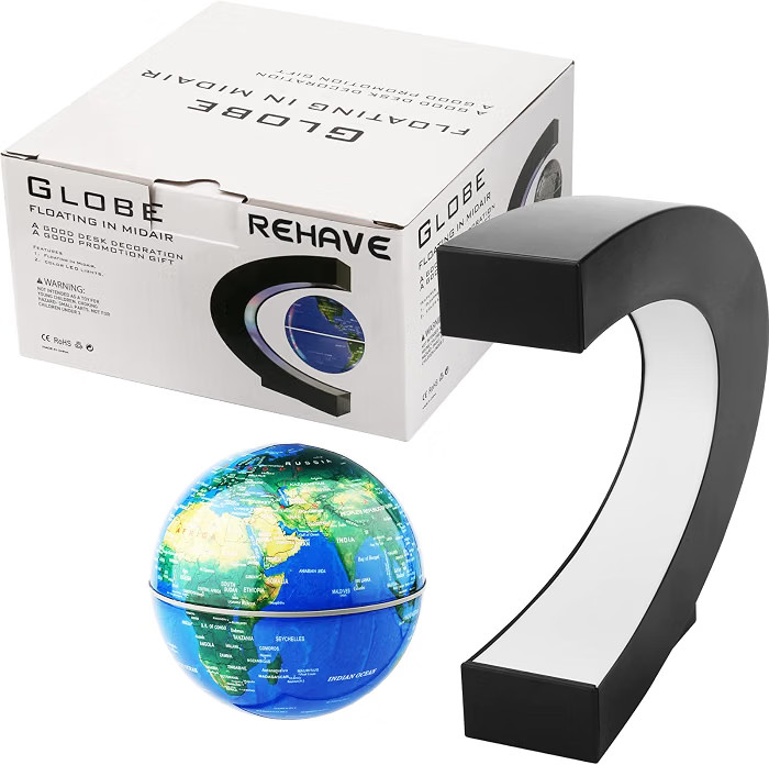 Magnetic Levitation Floating World Map Globe with C Shape Base, Floating Glob...