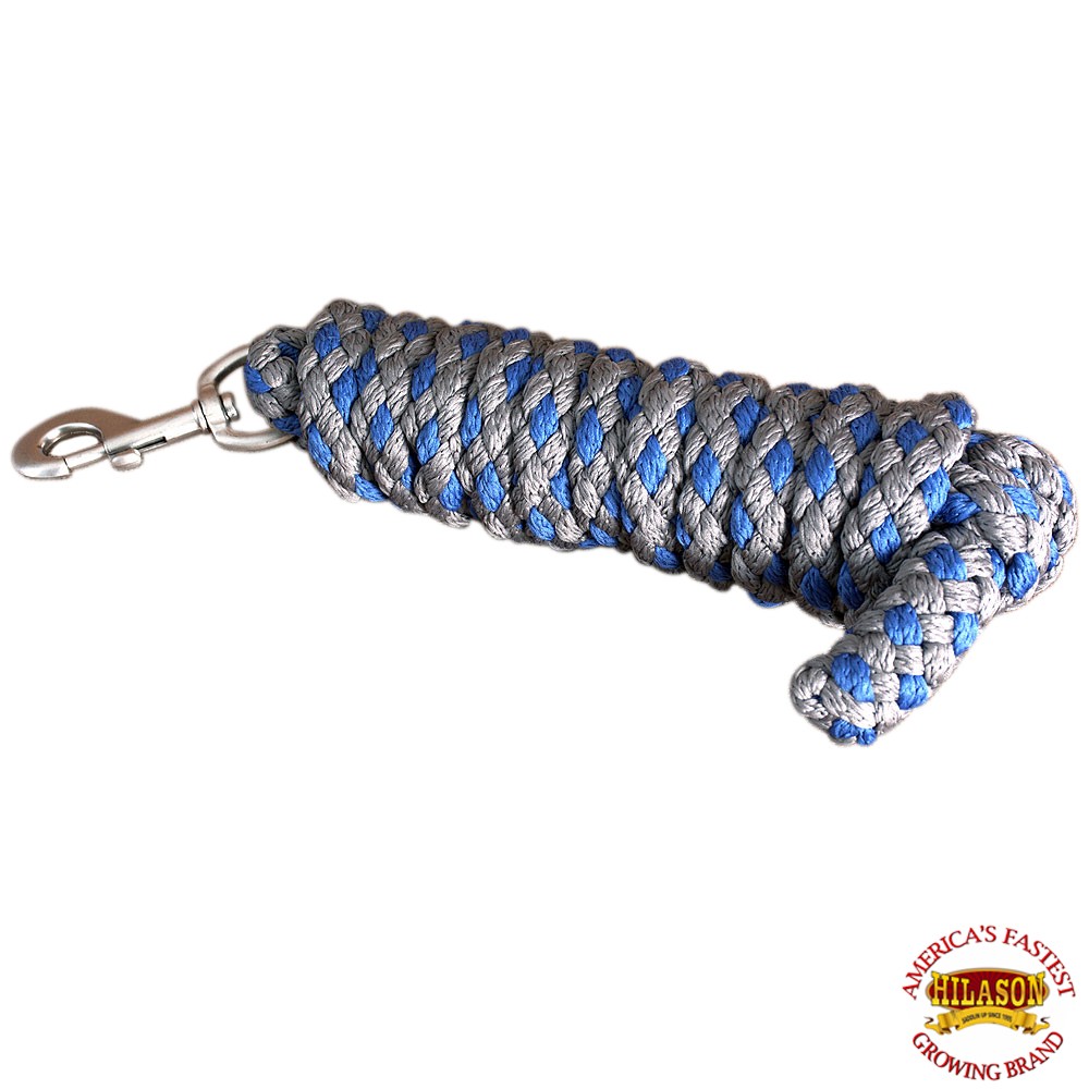 C-/BLU Horse Riding Poly Horse Roping Lead Rope Gray Blue 1/4X8 Ft Snaps Hilason