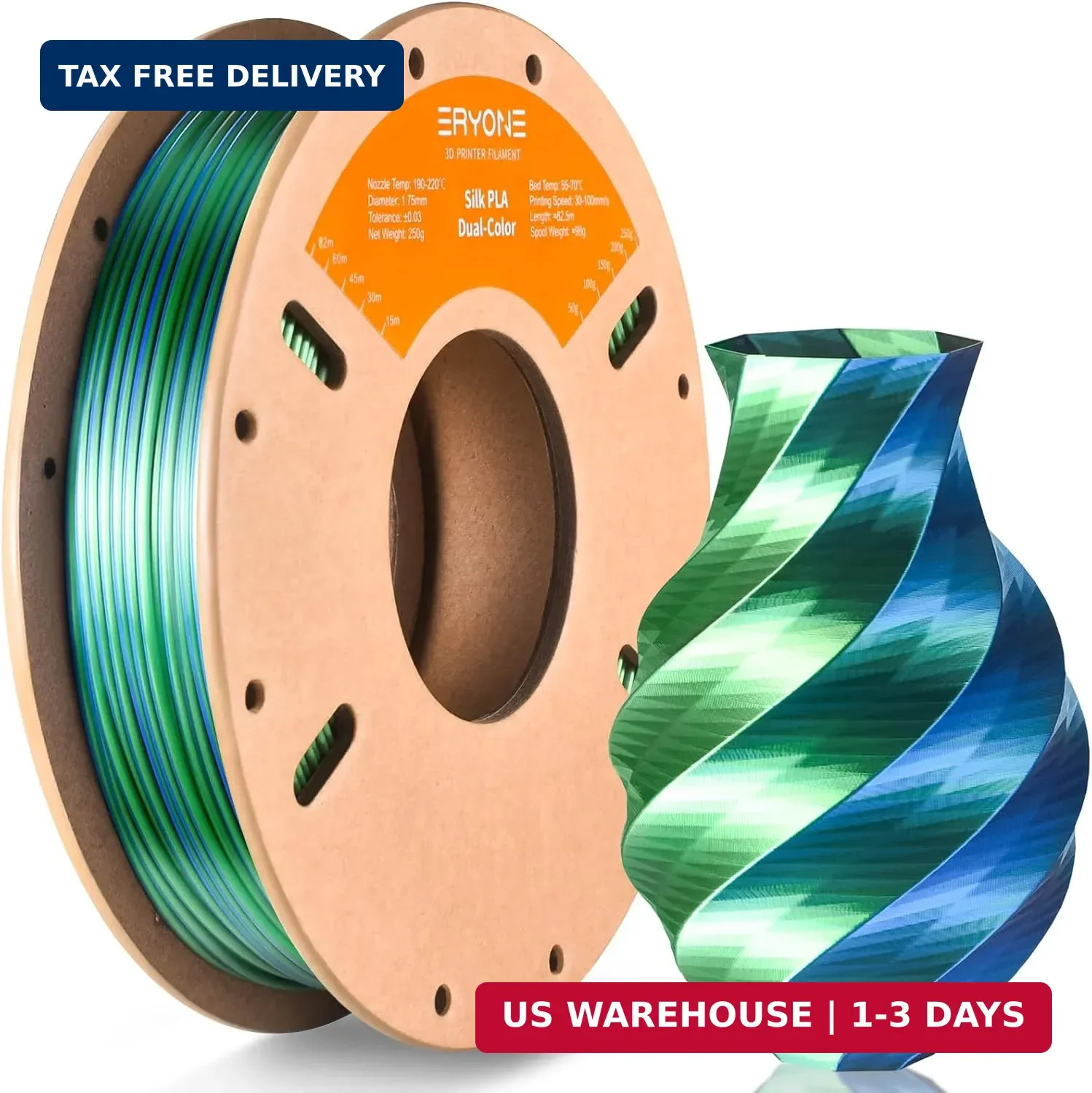 ERYONE PLA Filament 3D Printer Filament Multicolor 1.75mm +/- 0.03mm, PLA Filame