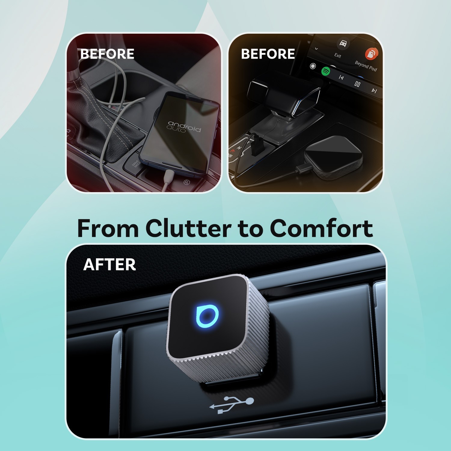 2in1 Ottocast Ultra Mini Slim Wireless CarPlay+Android Auto Adapter OTA USB Plug