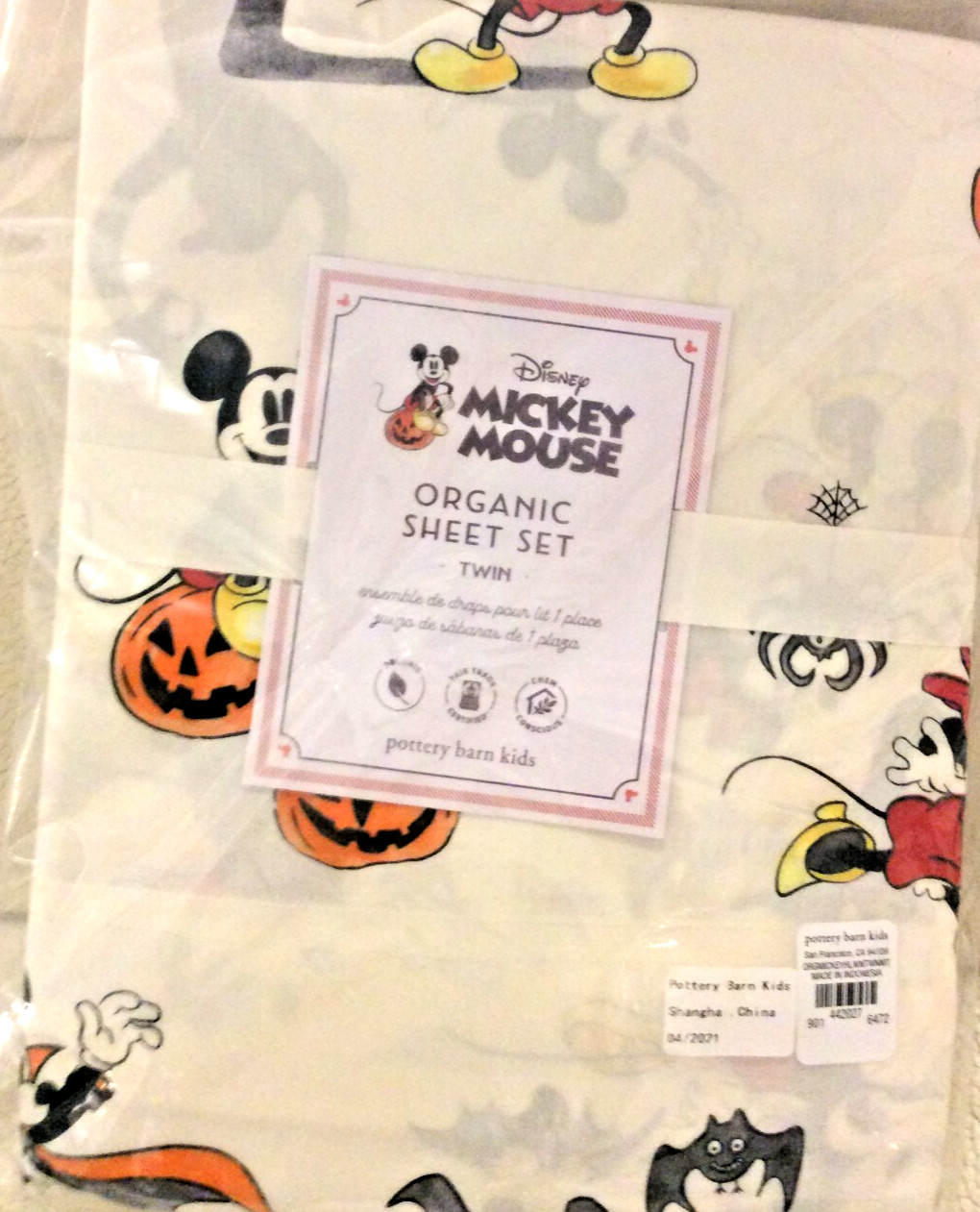 Pottery Barn Kids Mickey Mouse Organic Percale Twin Sheets NWT Halloween Wizard