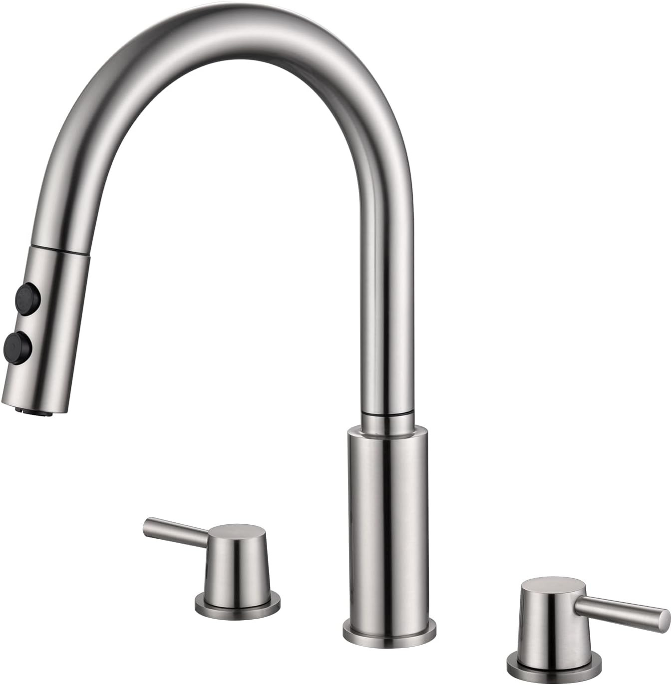 Brushed Nickel Pull Down Kitchen Faucet - Double Handle, 3 Holes, RB1063