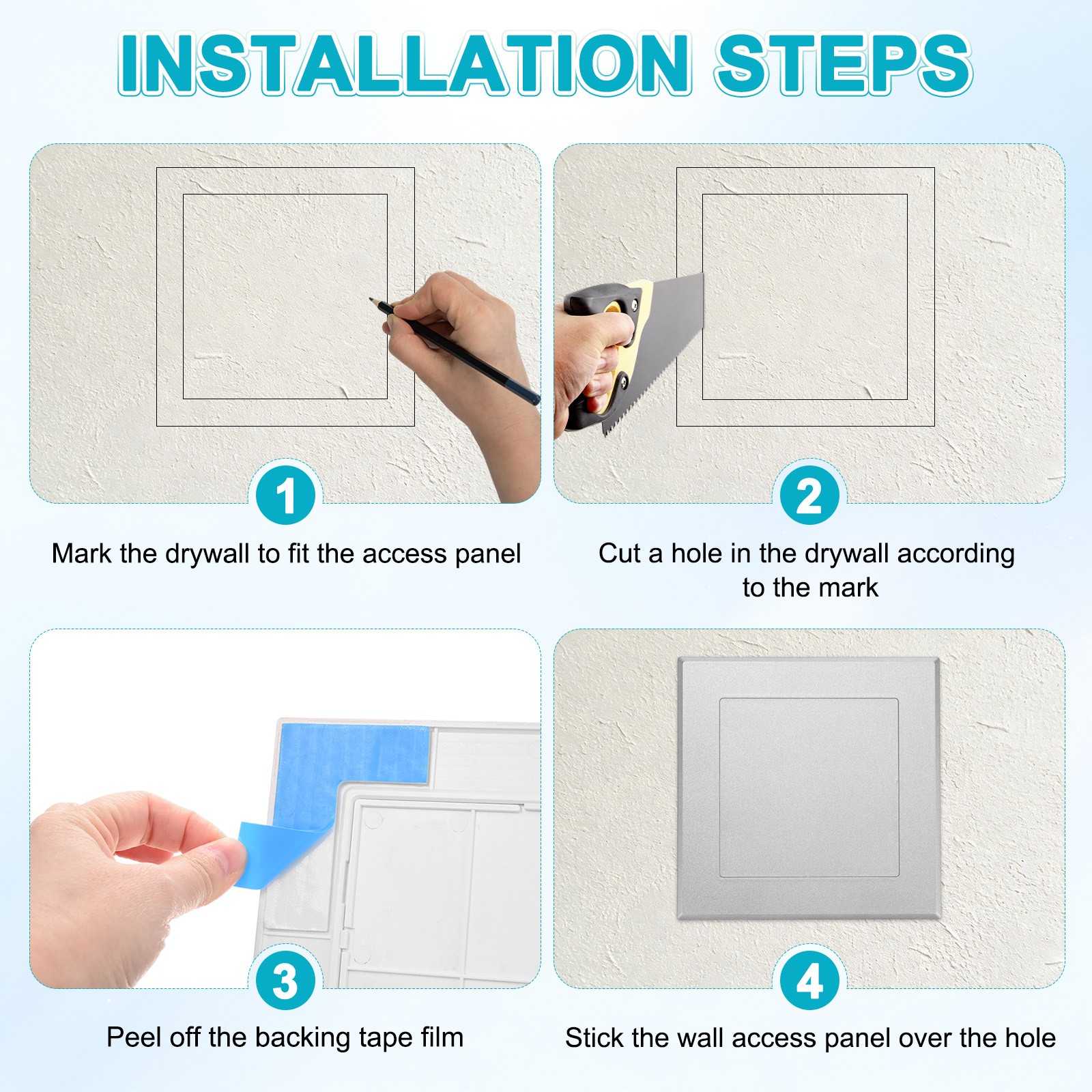 2-Pack Access Panel for Drywall, 5x5" Plastic Removable [Silver Tone, Square]