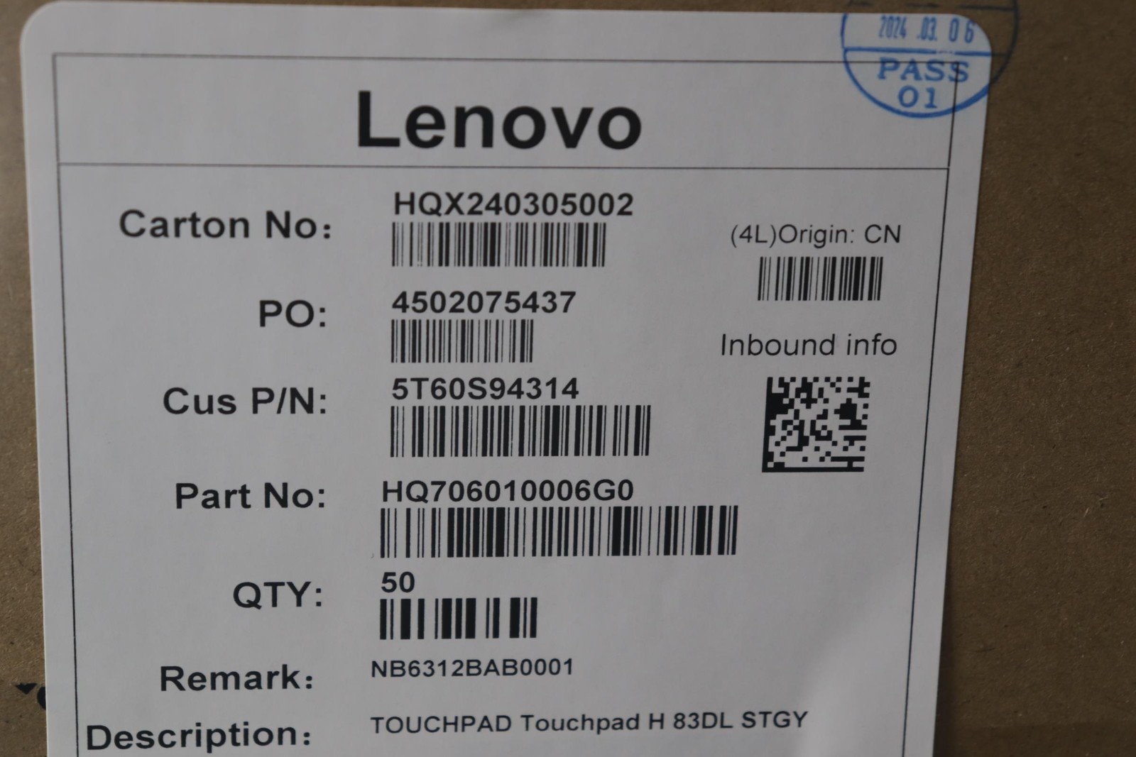 5T60S94314 Touchpad H 83DL STGY