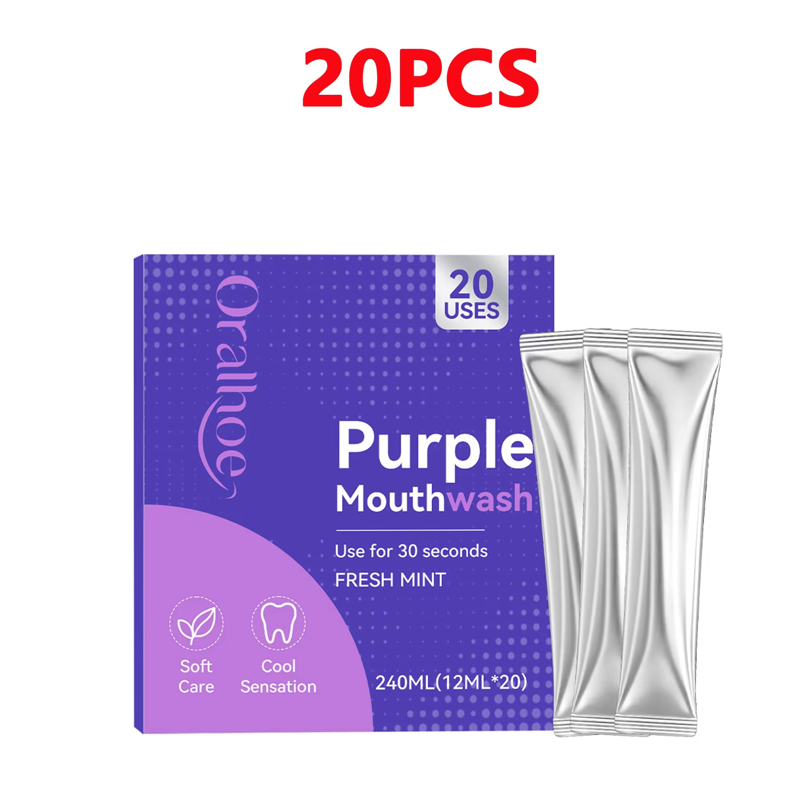 20 Pack Purple Teeth Whitening Mouthwash Mint Flavor Oral Care
