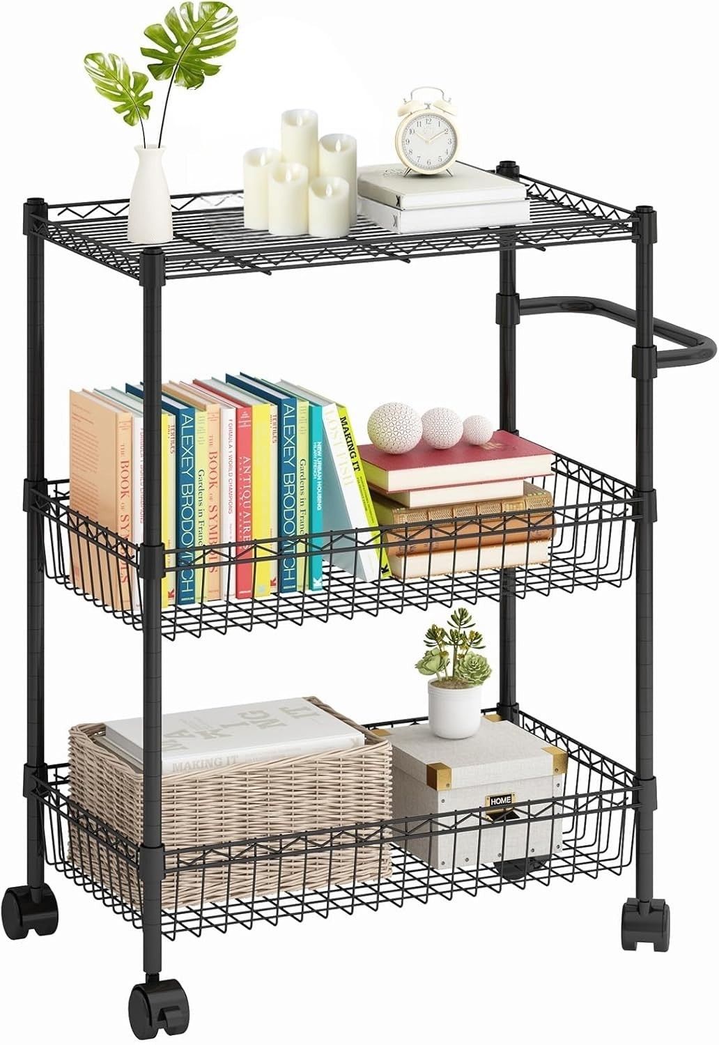 3 Tier Rolling Kitchen Cart On Wheels 600Lbs Commercial Utility Cart with Handle