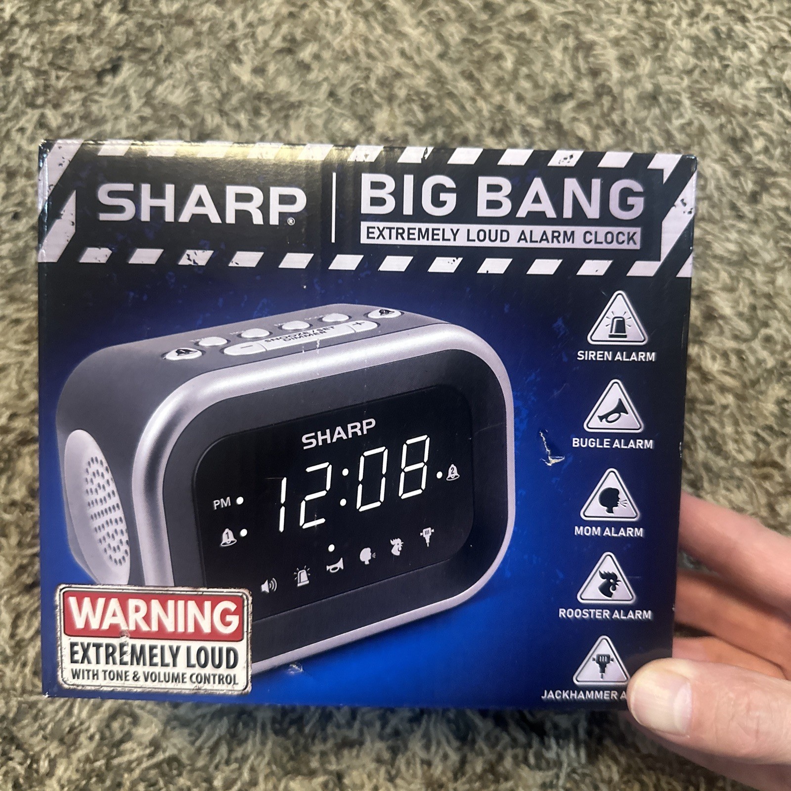 Sharp Big Bang Super Loud Alarm Clock for Heavy Sleepers, 6 Large, Silver