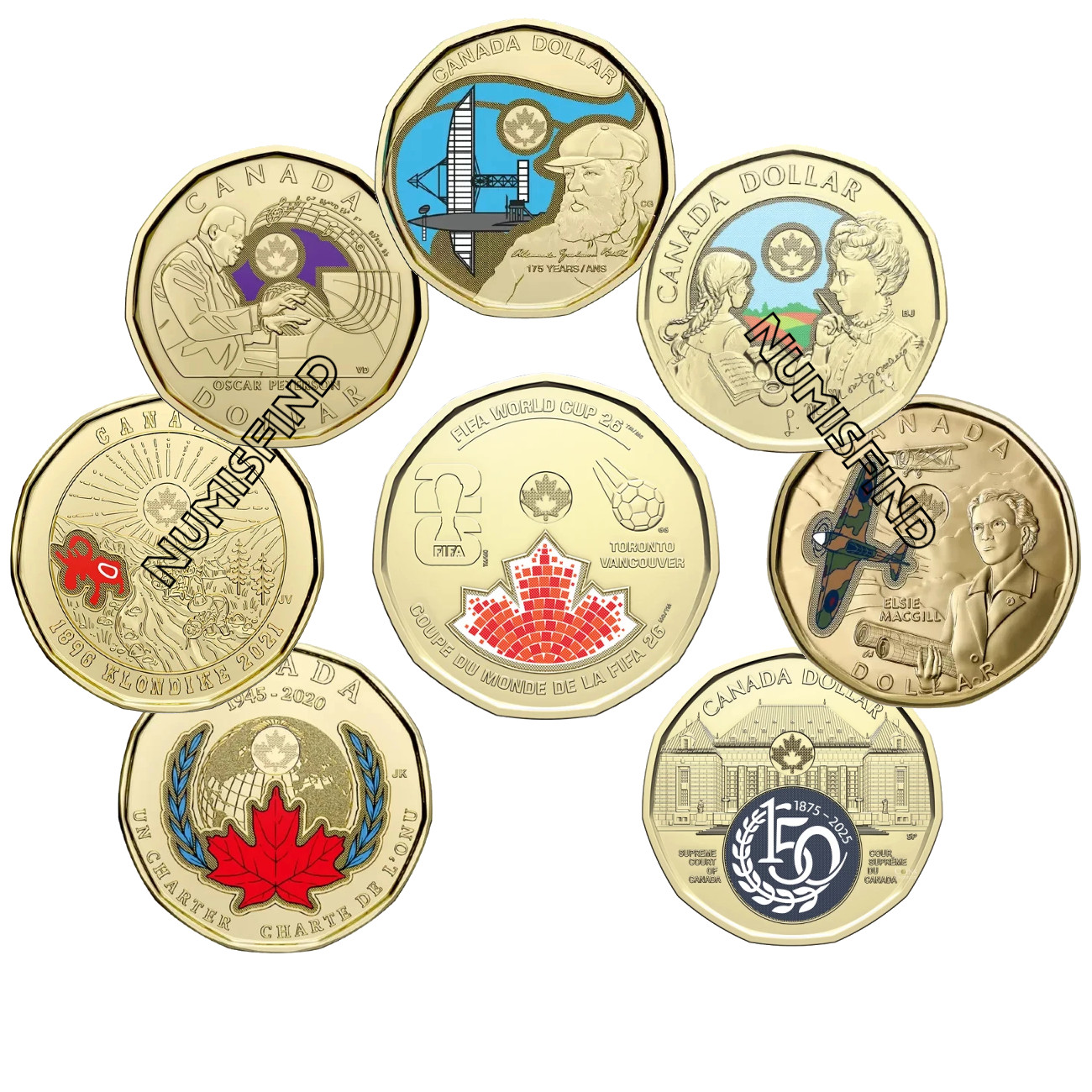 Full Set 2020 - 2026 Canada Colored Loonies 8x One Dollar $1 Coins UNC from roll