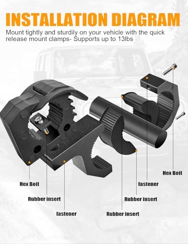 Roll Cage Mount Quick Release Rubber Clamp Kit from 1-1/7'' to 1-3/7'' Tools