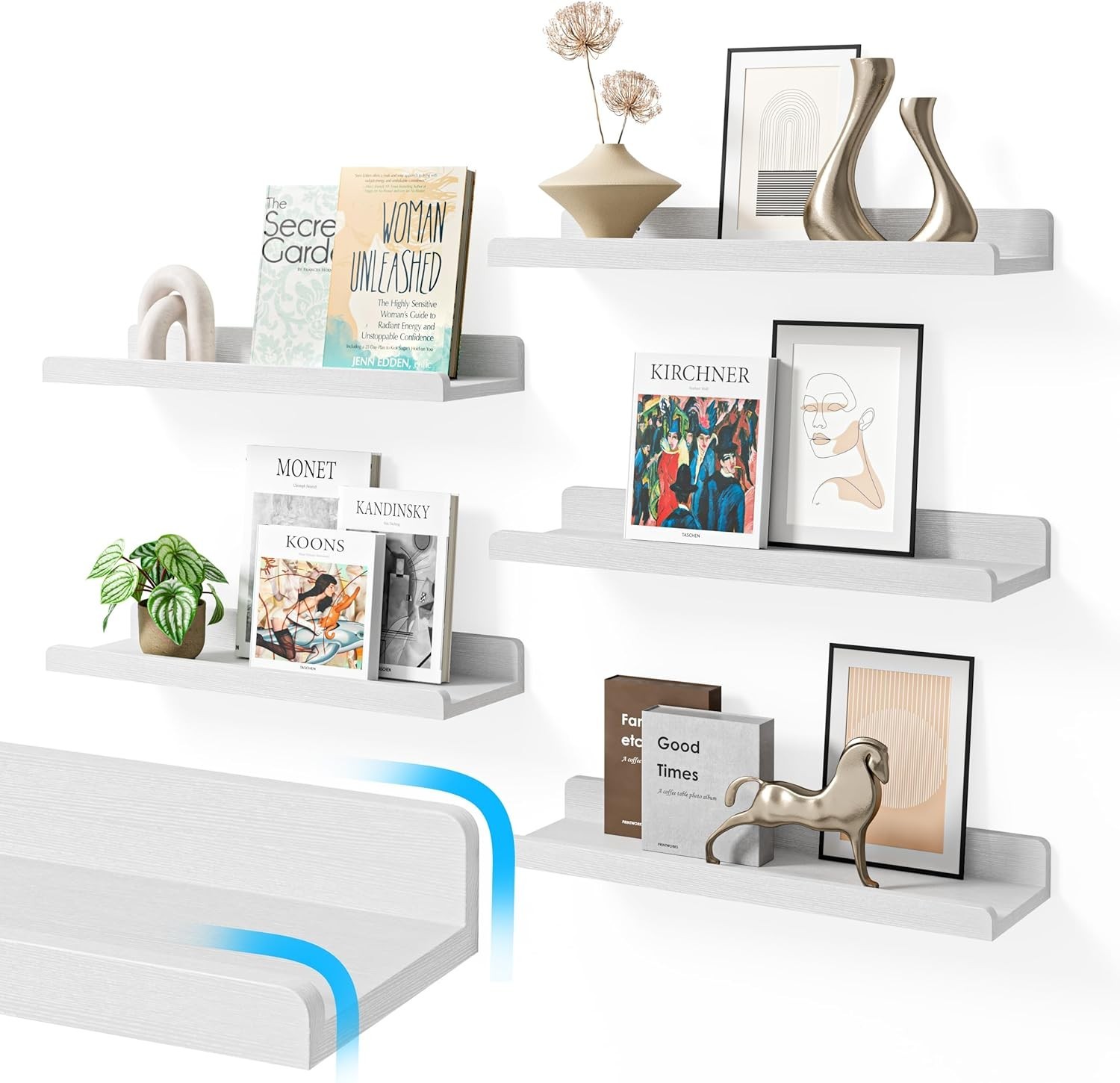 16’’White Floating Shelves Wall W/ Anti-Crash Design Set of 6,Nursery Book