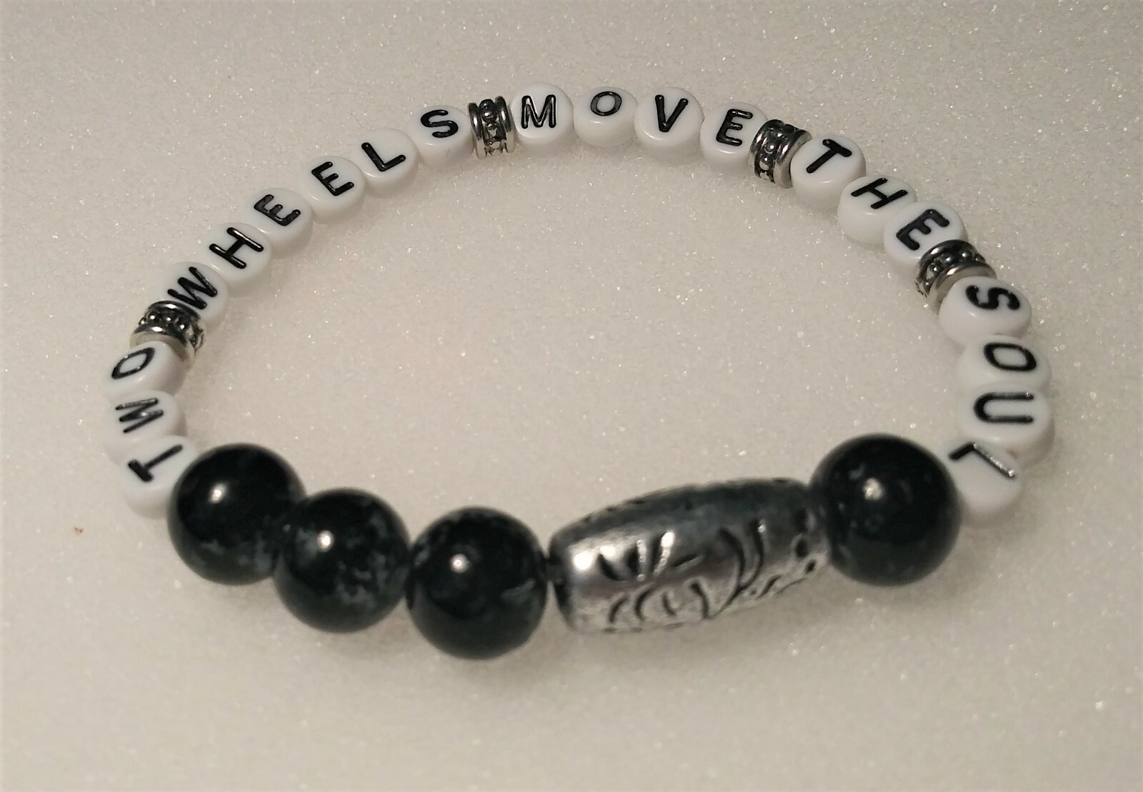 Biker Bracelet Two Wheels Move The Soul 8 inch Stretchy-Unique