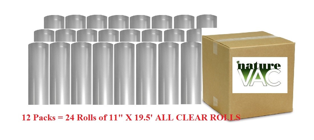 12 PACKS = 24 Rolls NatureVac Vacuum Seal Bags 11" X 19.5' ALL CLEAR "FREE SHIP"