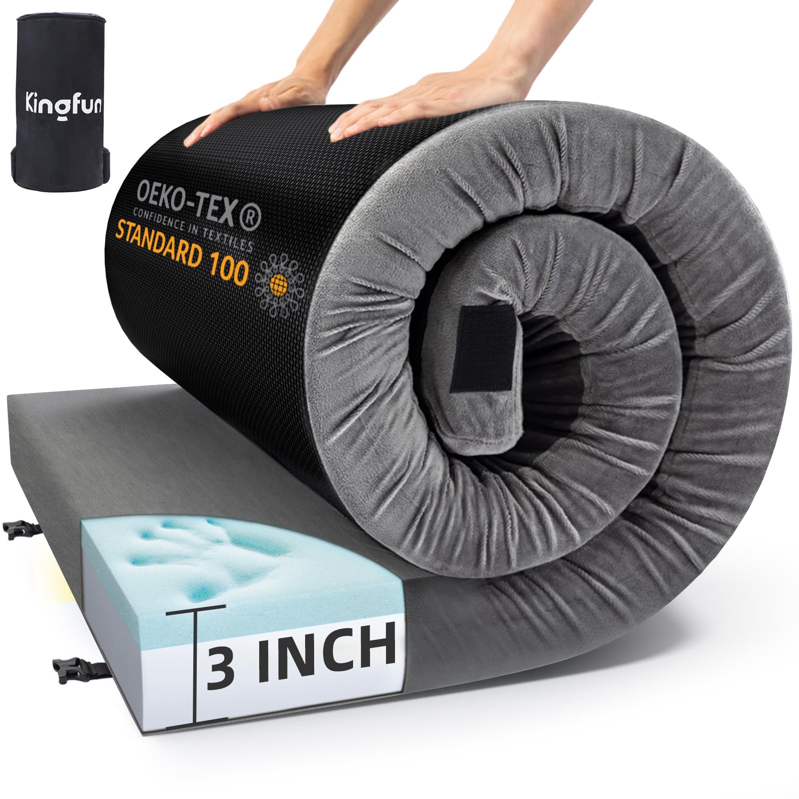3 Inch CertiPUR-US Memory Foam Camping Mattress, Waterproof Roll up Sleeping ...