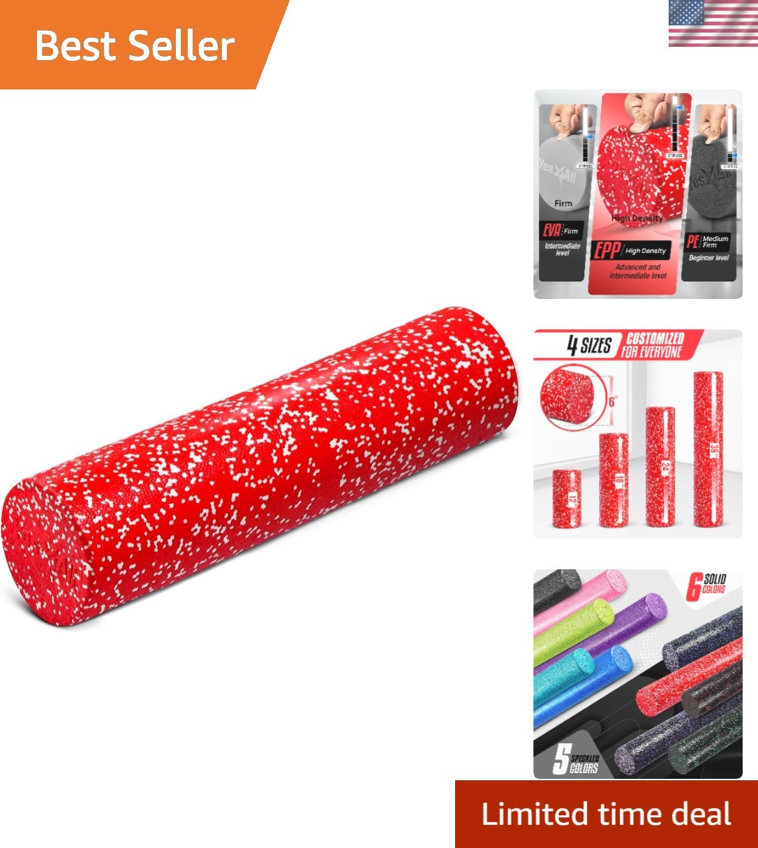 High-Density EPP Round Back Roller Foam, Exercise Foam Roller for Yoga, Pilat...