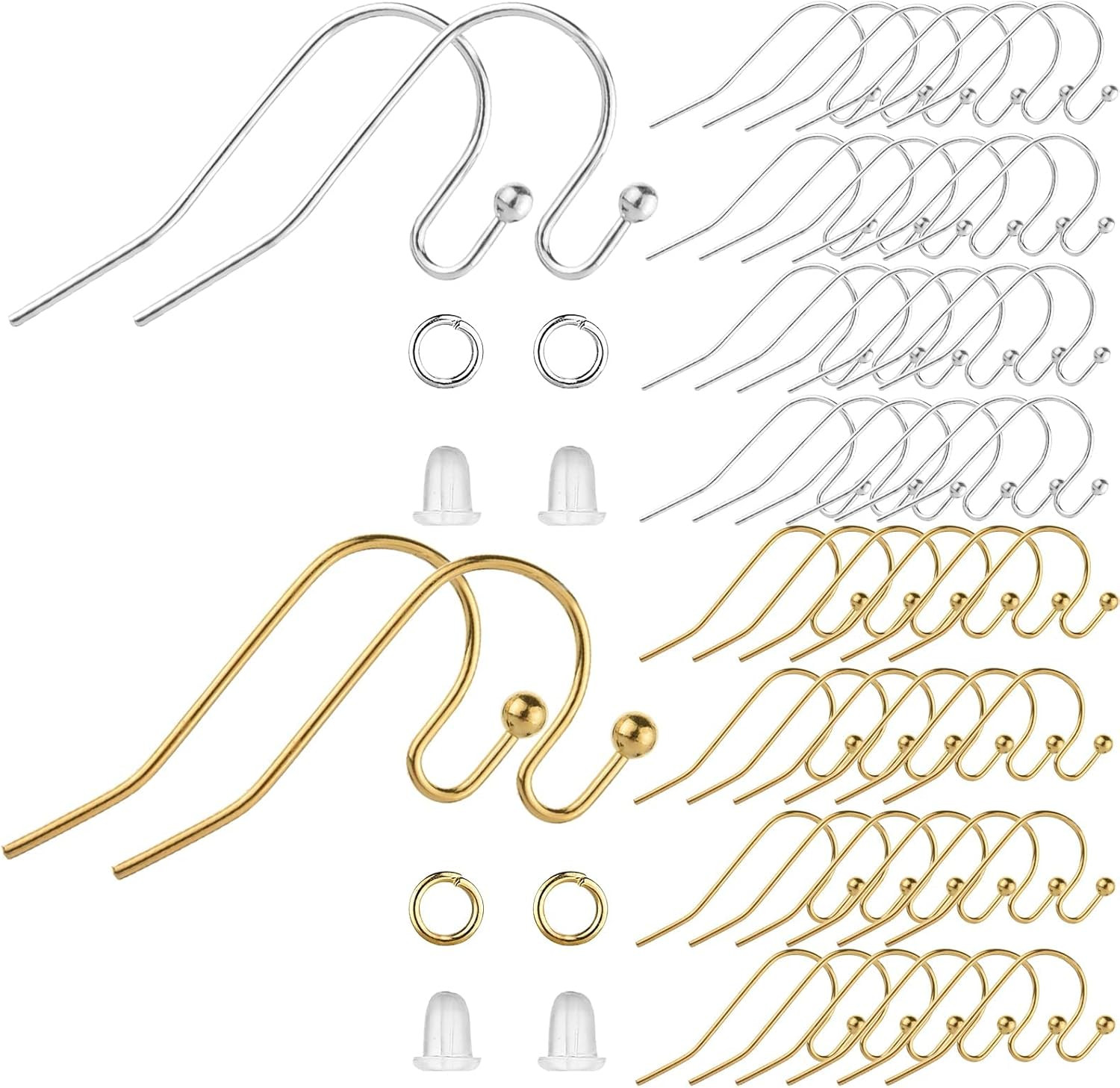 Earring Hooks, 600Pcs Hypoallergenic Earrings Making Kit(Silver and Gold) Earrin