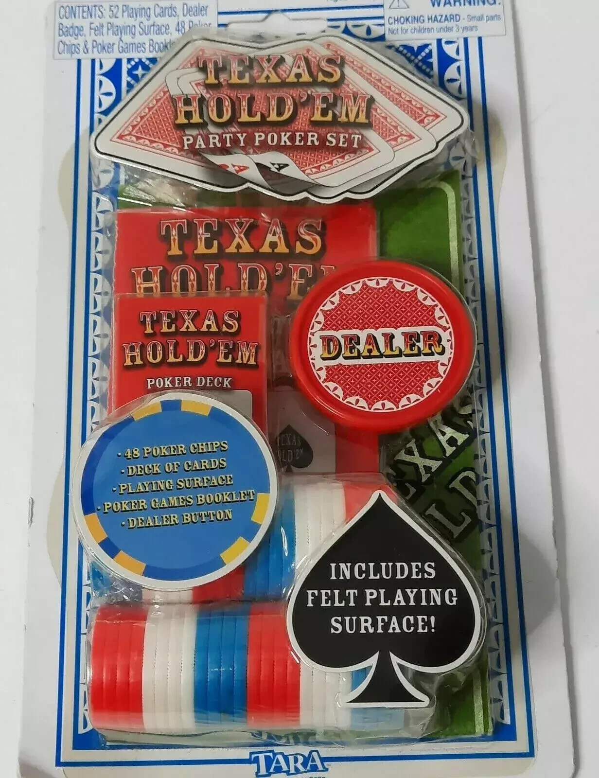 Vintage Texas Hold'em Party Poker Set Tara Toy Corp Cards Chips NOS
