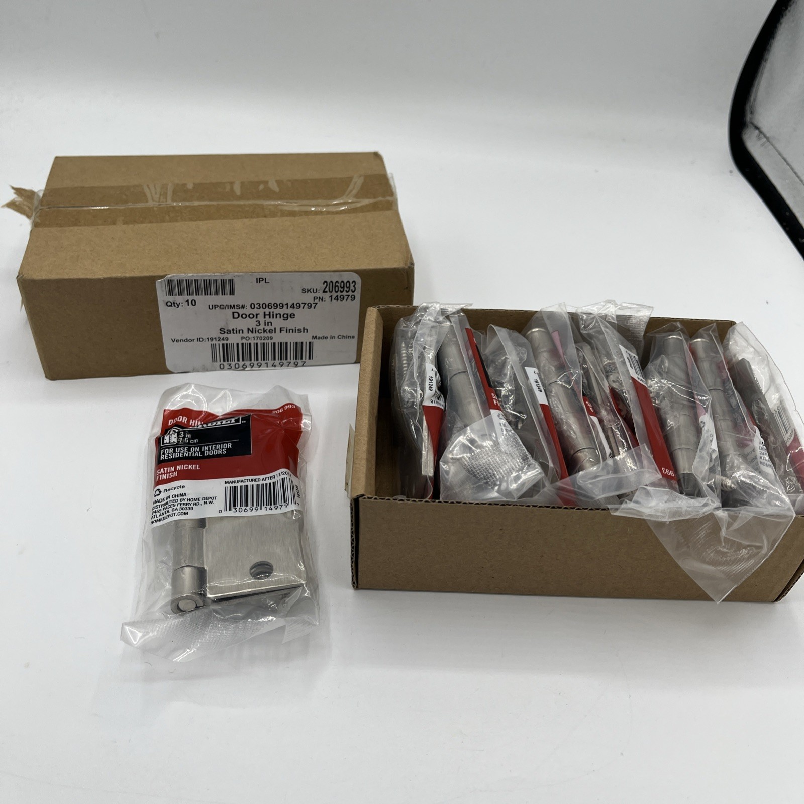 Lot Of 10 Everbilt Interior  Residential Door Hinges 3" Satin Nickel 206 993