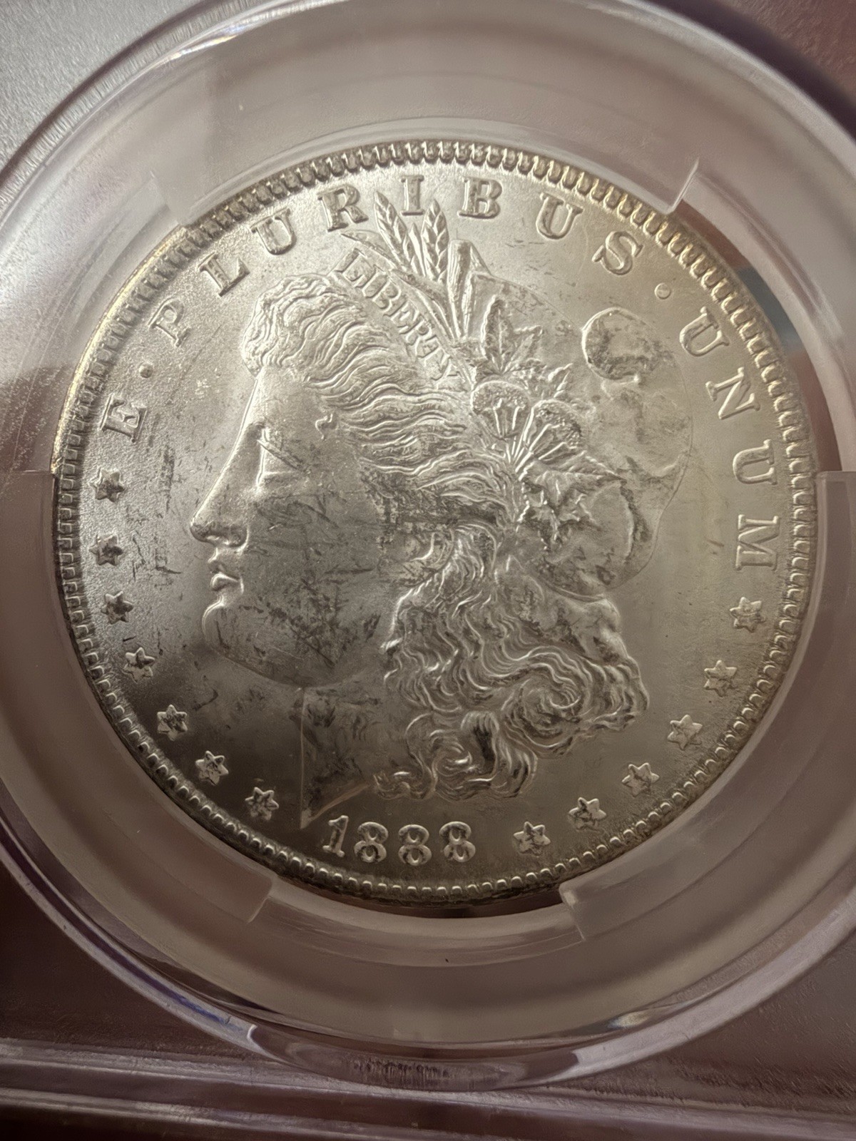 1888 Morgan Silver Dollar CAC MS62 Better Date - TraderBea Label