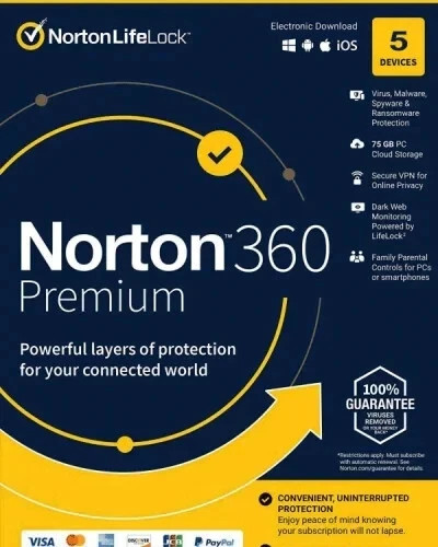 Norton 360 Premium 2026 5 Devices Expires Jan 2027 Antivirus VPN Utilities