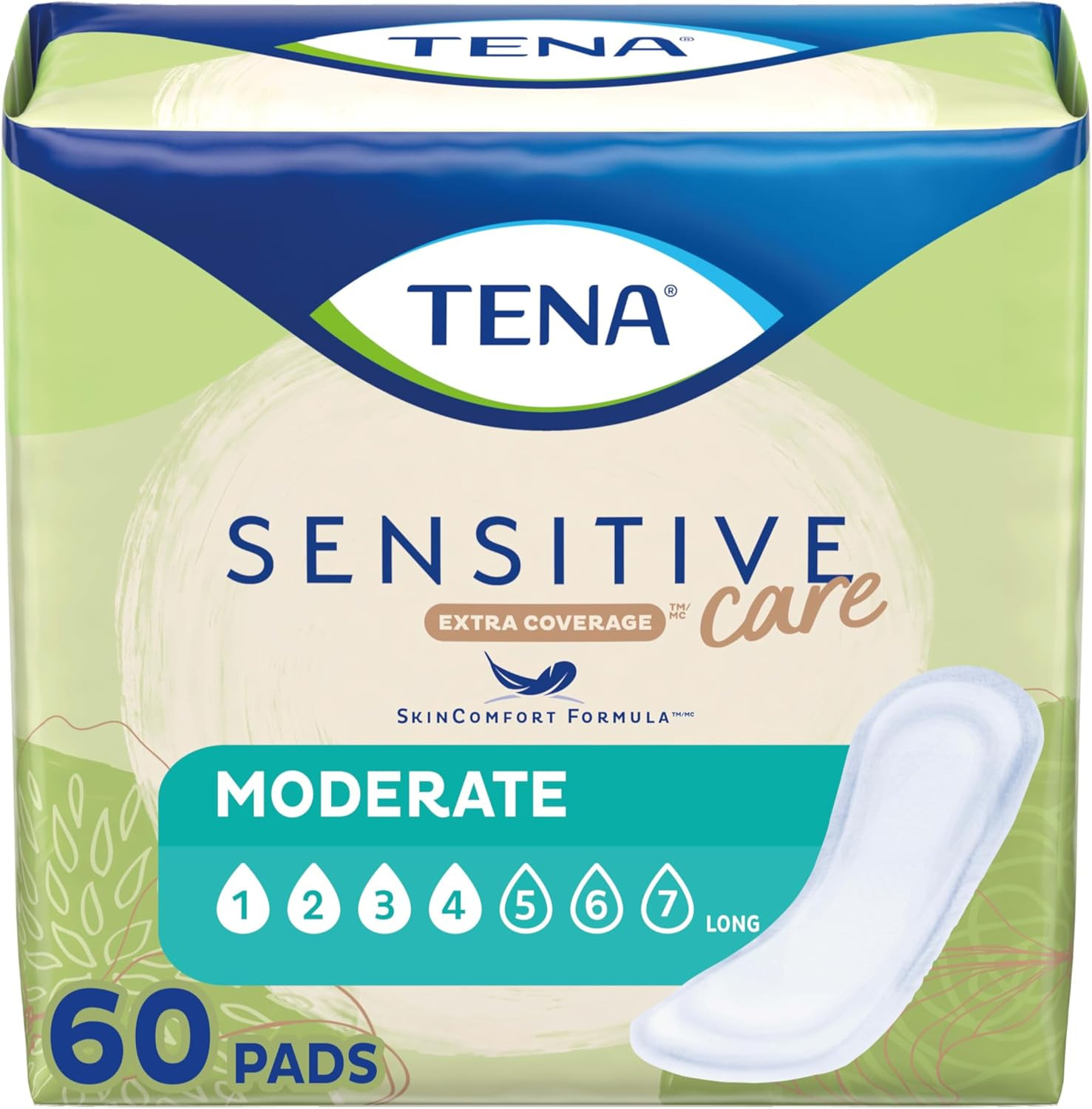 Sensitive Care Extra Coverage Moderate Long Incontinence Bladder Control Pad, 60