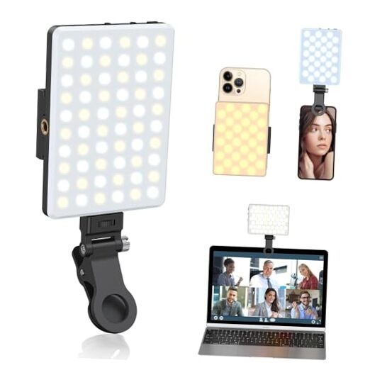 Selfie Light, Phone Light with Front & Back Clip, 60 LED Portable Light Black