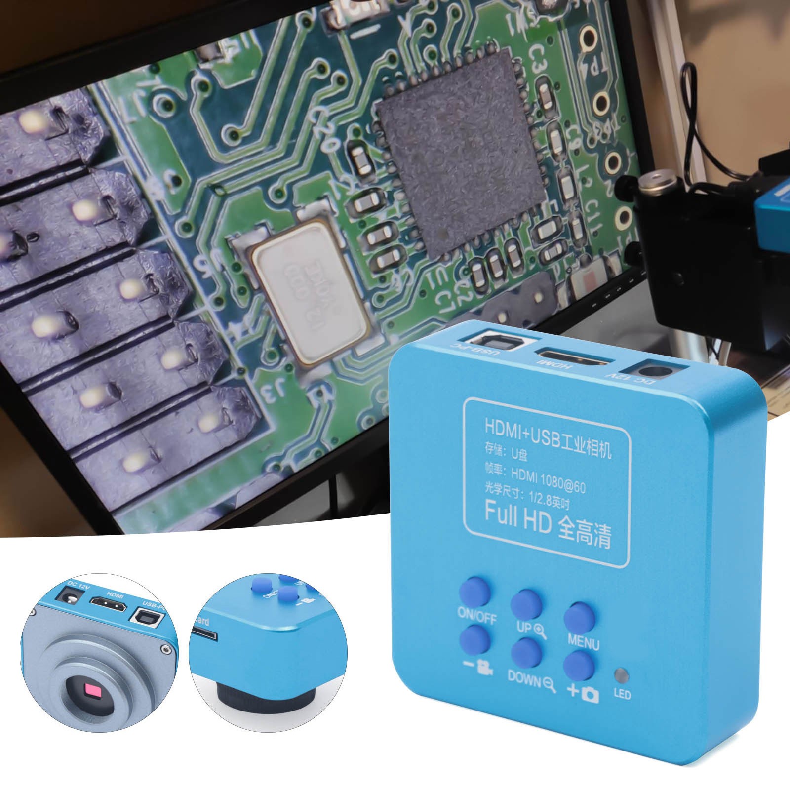 HD 1080p HDMI Industrial Digital Video Microscope Camera C/CS Mount USB Blue NEW
