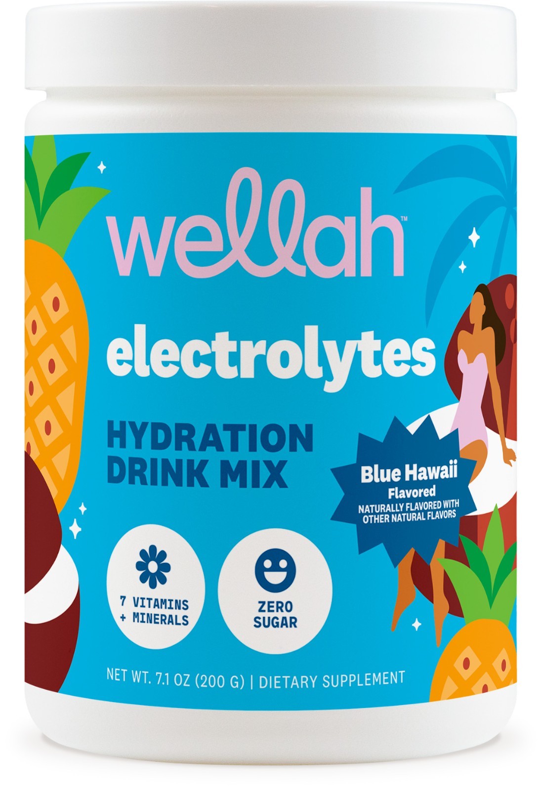 Wellah Electrolytes Powder (Blue Hawaii) 50 Servings - Hydration Drink Mix